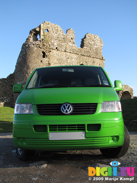 SX11137 Green Mean Camping Machine VW T5 campervan at Ogmore Castle